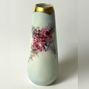 O & E.G. Royal Austria Small Hand Painted Pink Roses Gold Trim Flower Bud Vase